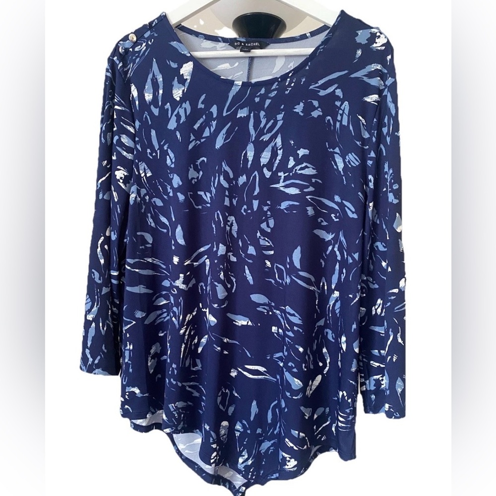 Zac&Rachel Navy Blue Patterned Long-Sleeve Women's Top L